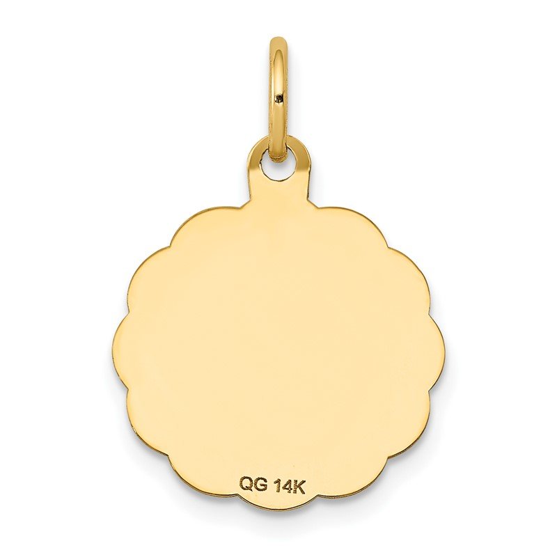 14k Polished and Satin Solid HOLY COMMUNION Scalloped Edge Round Disc Charm