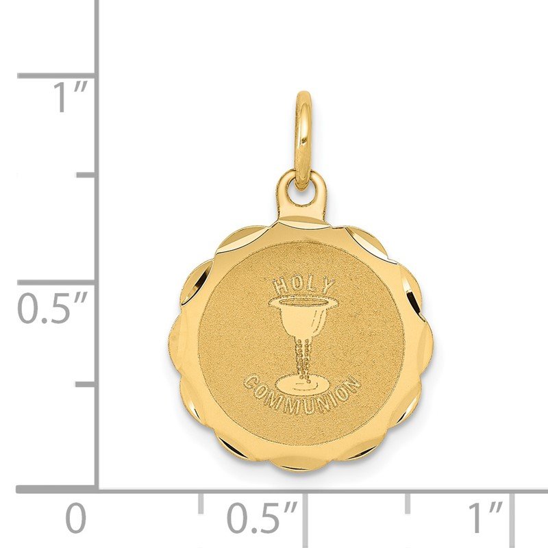 14k Polished and Satin Solid HOLY COMMUNION Scalloped Edge Round Disc Charm