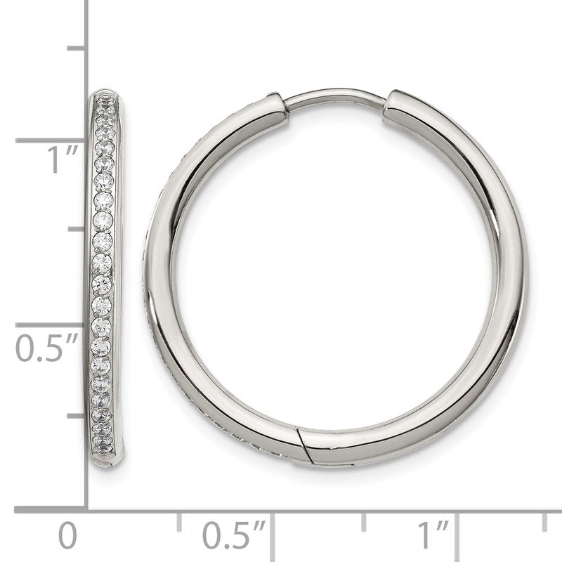 Stainless Steel Polished with CZ 2.5mm Hinged Hoop Earrings