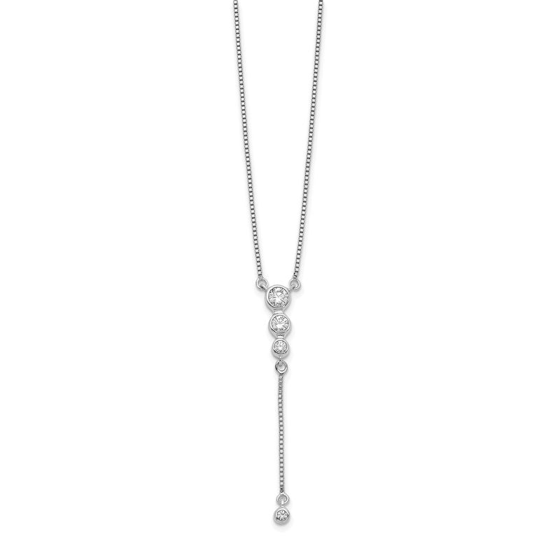 14k White Gold 1/4 carat Diamond Graduated 3-stone with Dangle 18 inch Y-Necklace