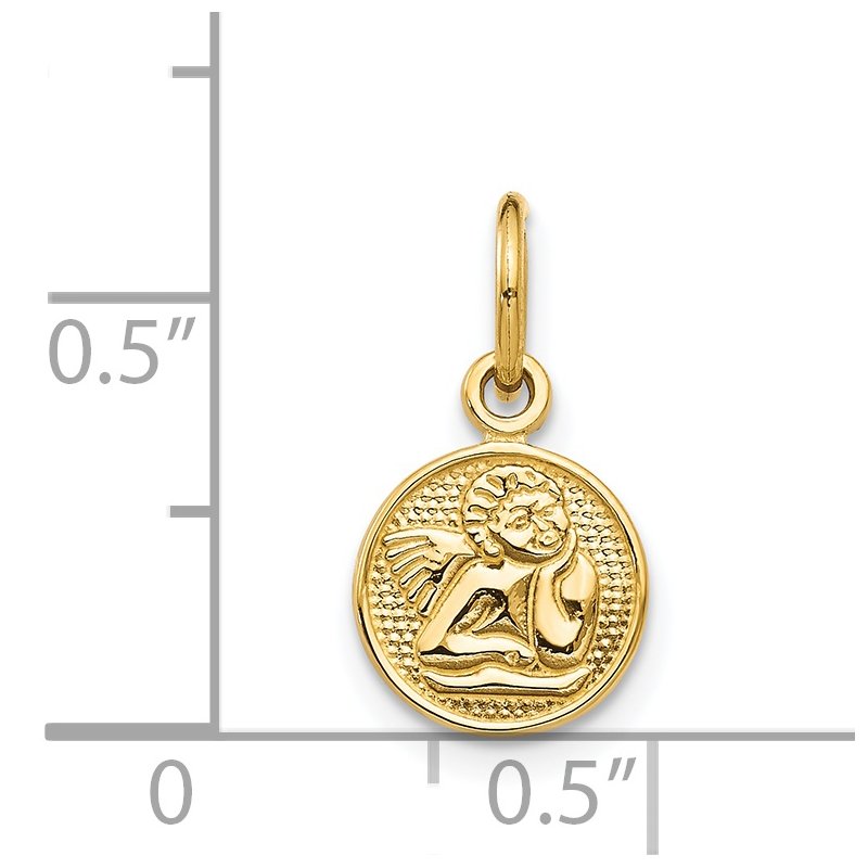 14k Small Polished Angel Round Charm