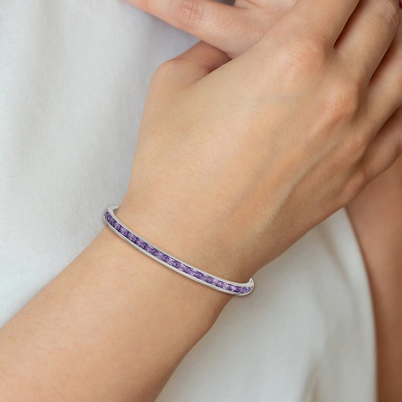 Stainless Steel Polished Purple CZ 5mm Hinged Bangle