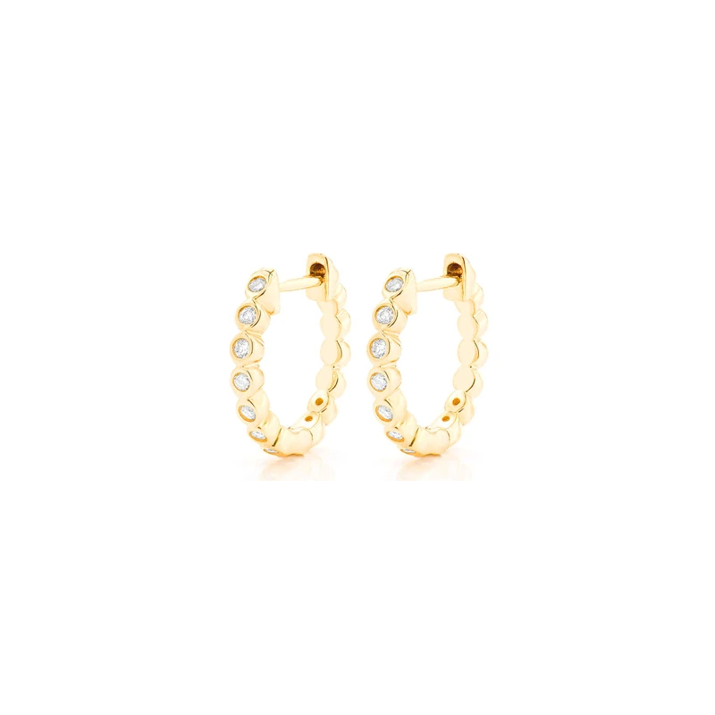 Bezel Set Huggie Hoop Earrings 14K