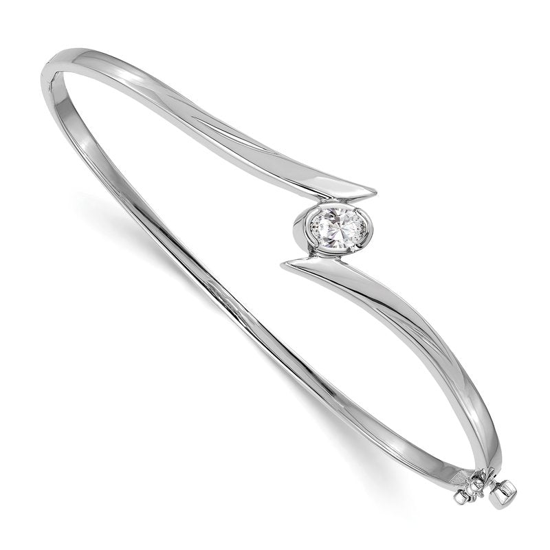 14k White Gold Complete 3/8 carat Oval  AAA Diamond Hinged Oval Bangle Bracelet