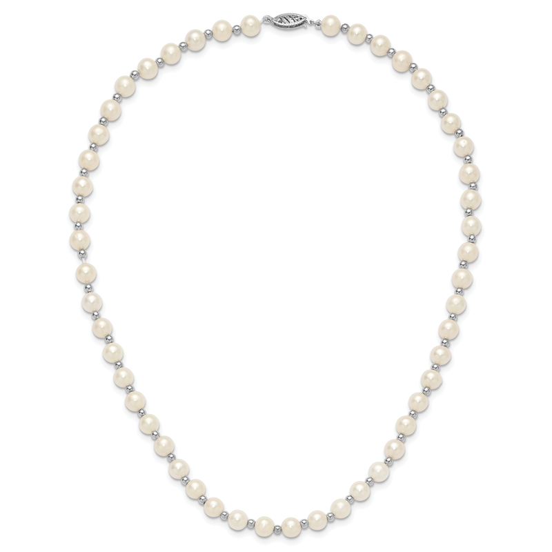 14k White Gold 6-7mm White Near-Round Freshwater Cultured Pearl Beaded 18 inch Necklace