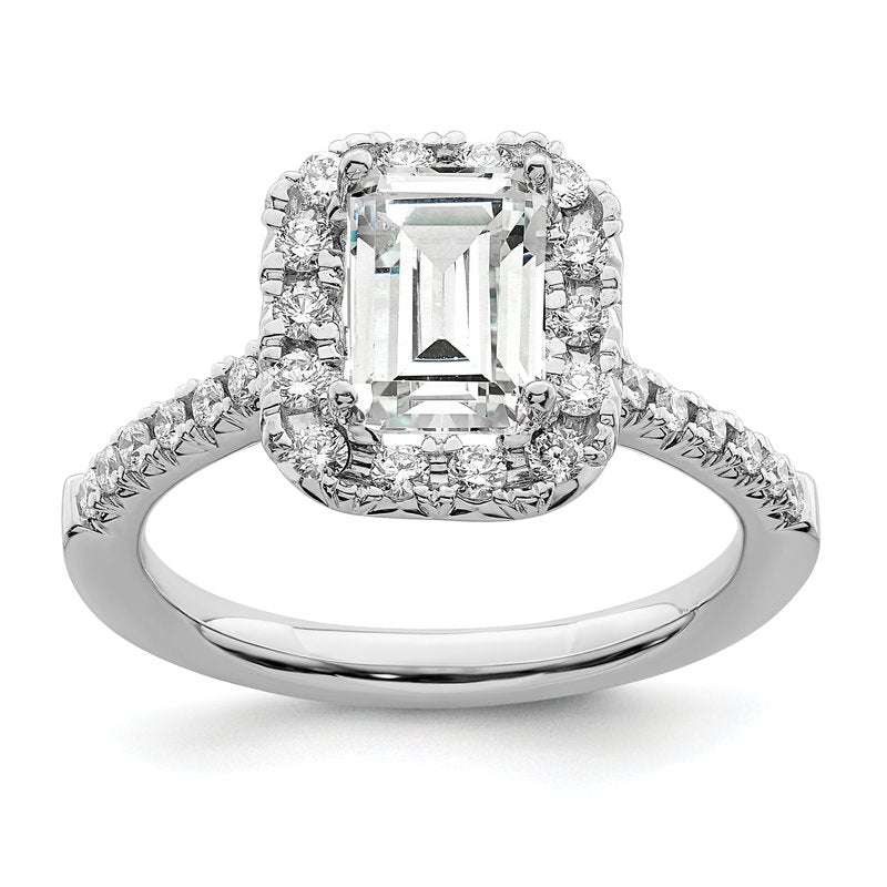 14K White Gold 1/4 carat Lab Grown Diamond VS+ F+ Semi-Mount Emerald Halo Engagement Ring