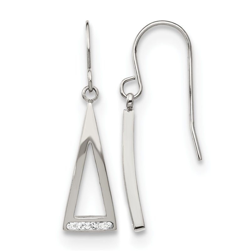 Stainless Steel Polished with Preciosa Crystal Dangle Shepherd Hook Earrings