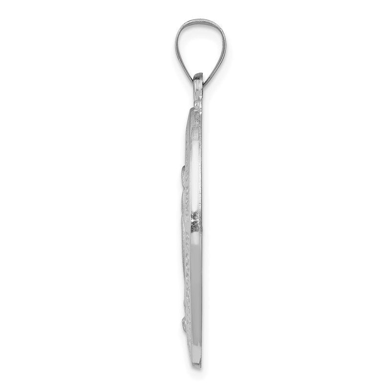 14k White Gold Polished and Satin Hollow Miraculous Medal Oval Pendant