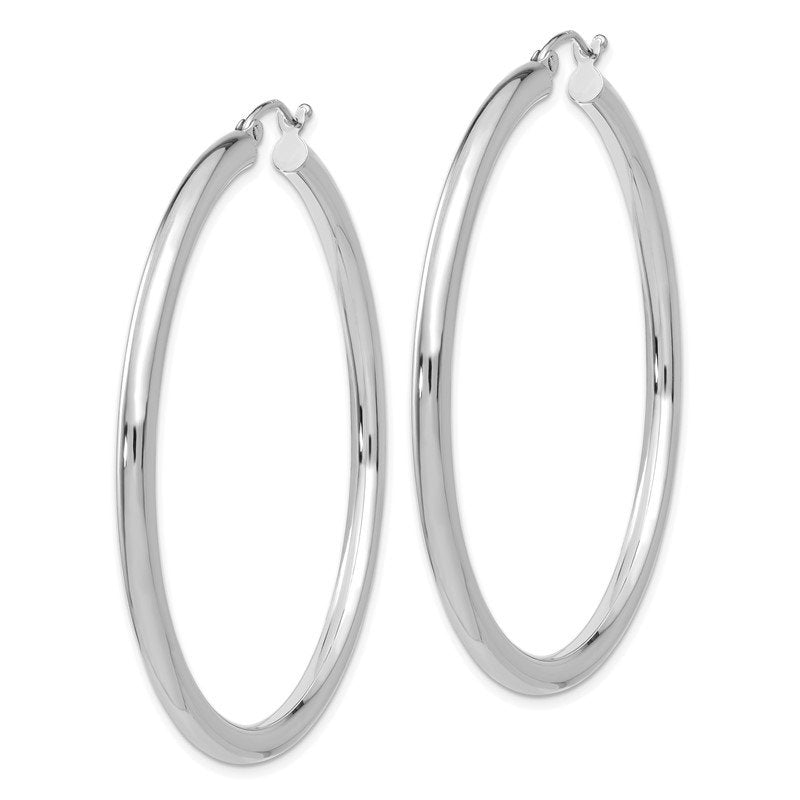 14K White Gold 3x50mm Polished Lightweight Tube Hoop Earrings