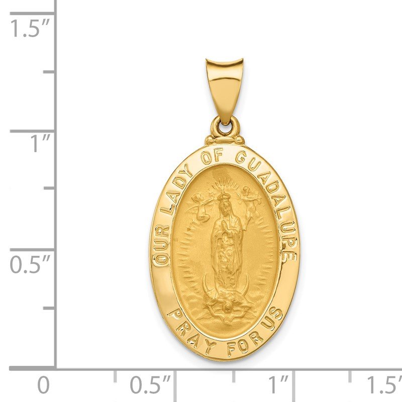 14k Polished and Satin Hollow Our Lady of Guadalupe Medal Oval Pendant