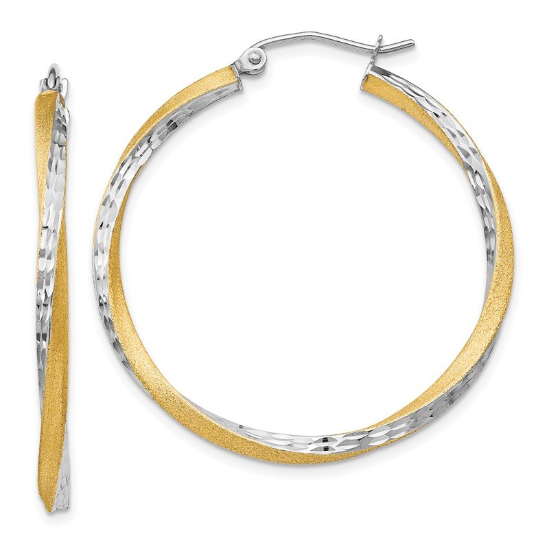 14k &amp; Rhodium Diamond-cut 2.5mm Twisted Hoop Earrings