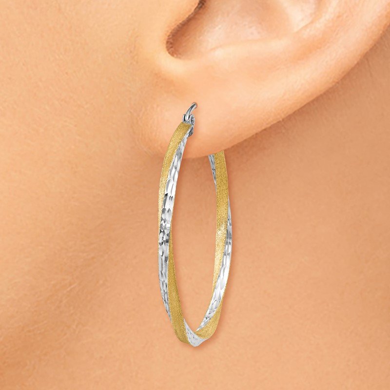 14k & Rhodium Diamond-cut 2.5mm Twisted Hoop Earrings