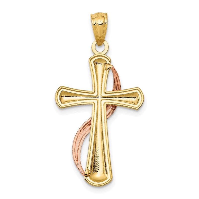 14K Two-Tone Polished Cross with Drape Pendant