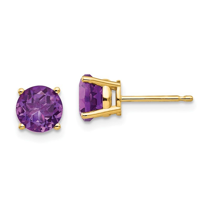 14k 6mm Round Amethyst Post Earrings