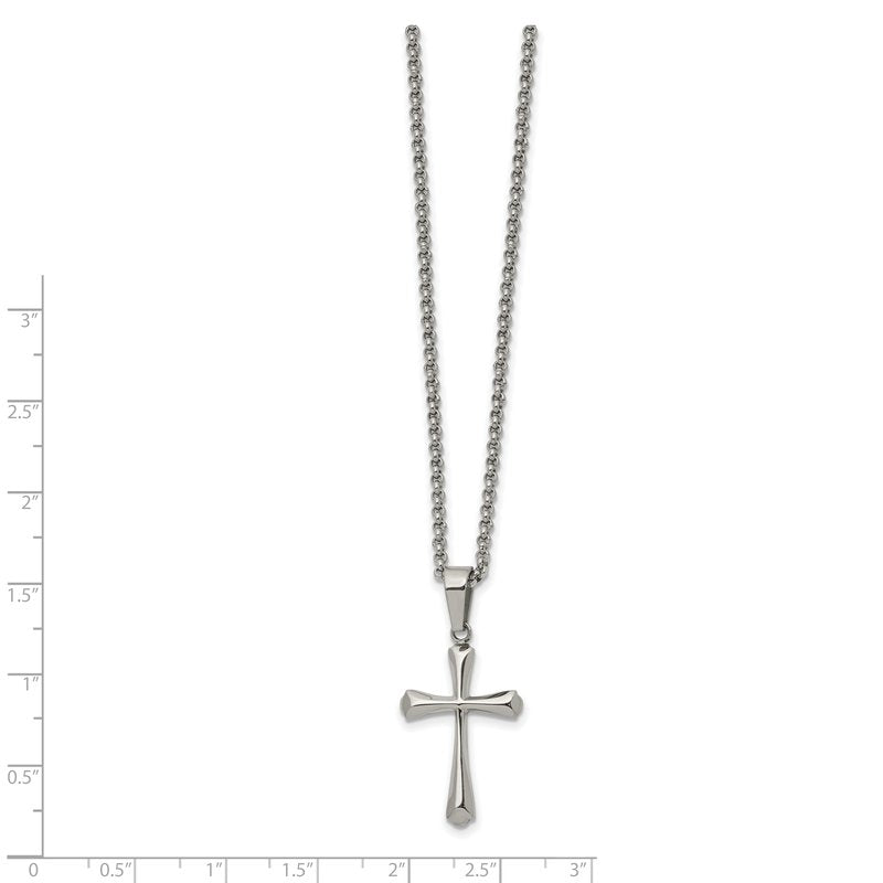 Stainless Steel Polished Cross Pendant on a 22 inch Rolo Chain Necklace