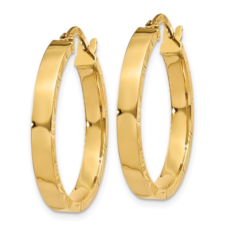 14K Diamond Cut Edge Medium 3mm Polished Hoop Earrings