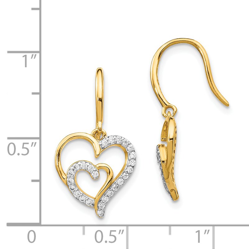 Sterling Silver Gold-plated Brilliant-cut CZ Heart Dangle Earrings