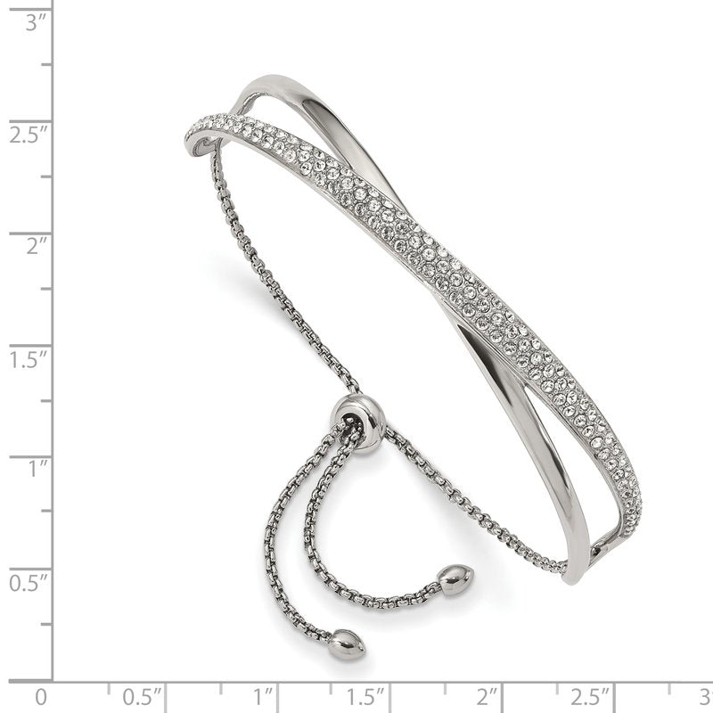 Stainless Steel Polished with Crystals Adjustable Bangle Bracelet
