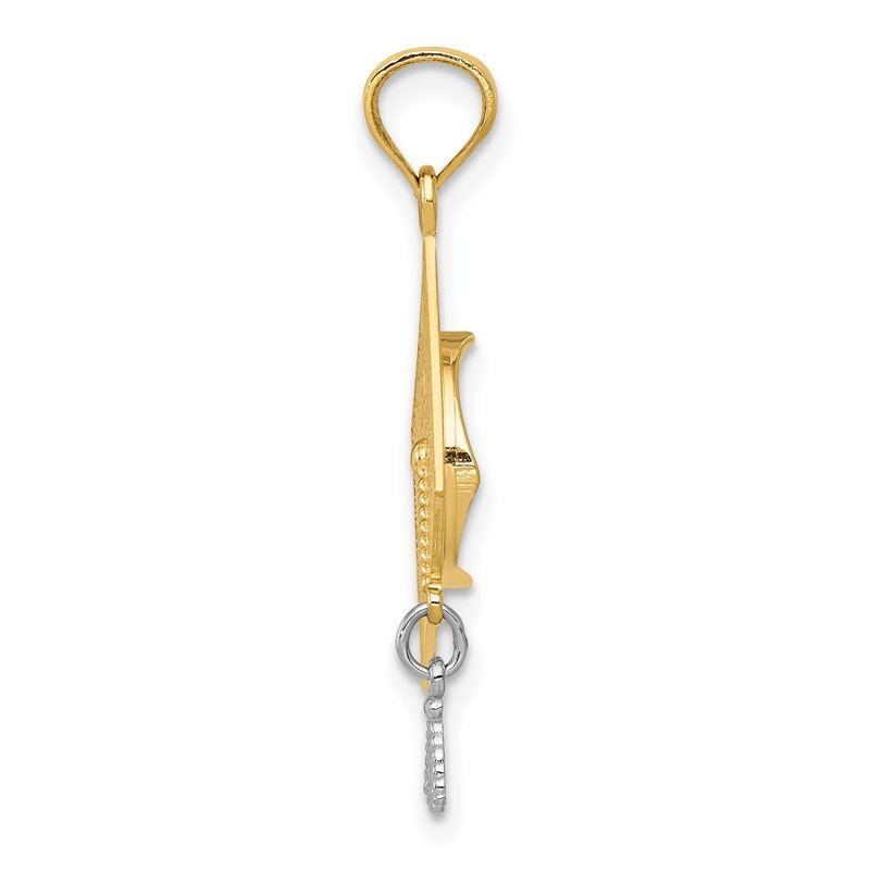14k with White Rhodium 3-D Graduation Cap with Moveable Tassel Pendant