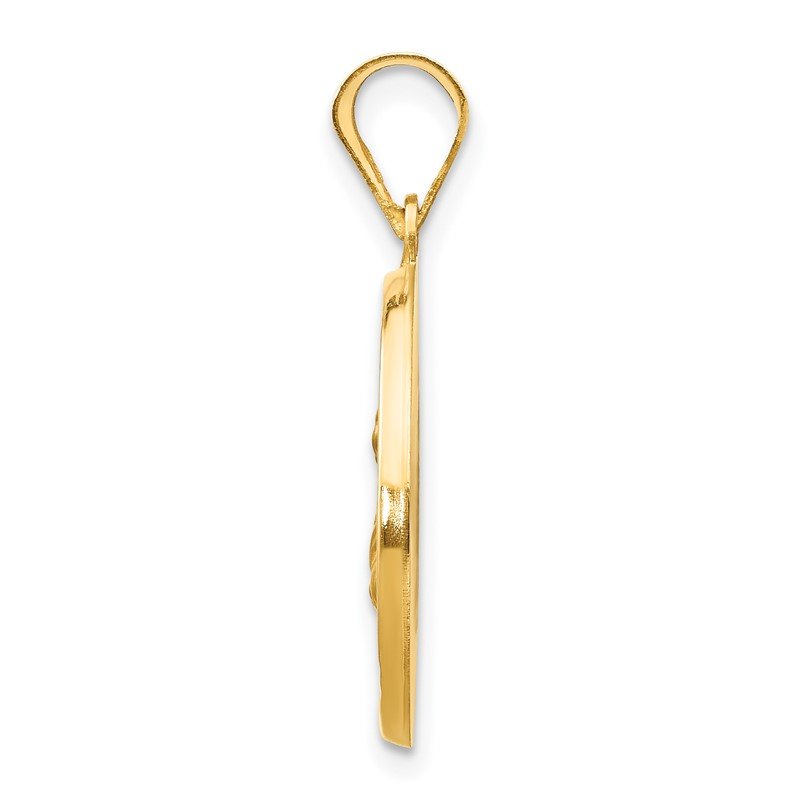 14k Polished and Satin Hollow St Lucy Medal Round Pendant