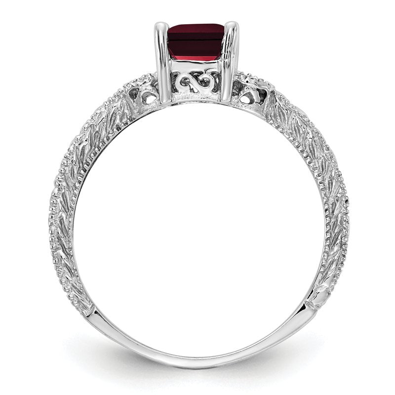 14k White Gold 7x5mm Emerald Cut Garnet AAA Diamond ring