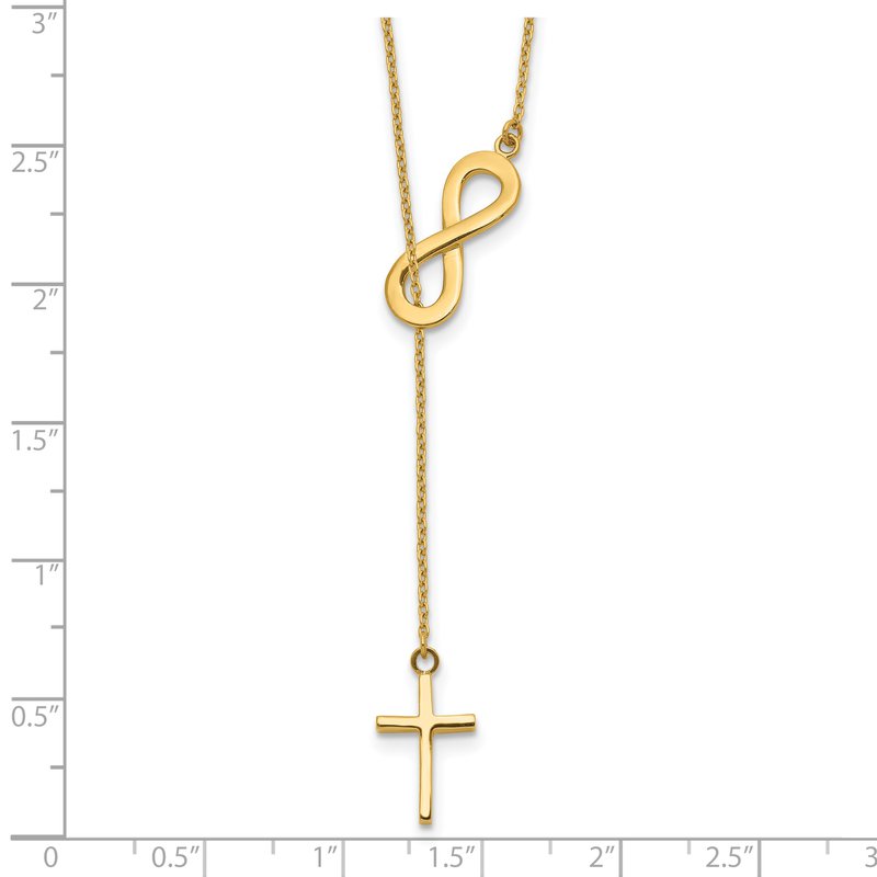 14k Polished Infinity and Cross 18 inch Lariat Necklace