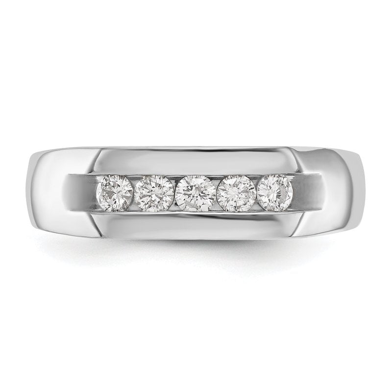 14K White Gold Men's 1/3 carat Lab Grown Diamond VS+ F+ Complete Channel Five Stone Band