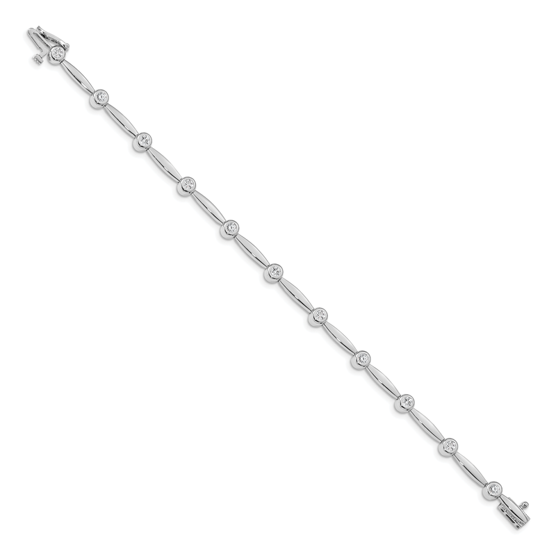 14k White Gold Complete 1/2 carat Round A Diamond Bezel Curved Bar Link 7 inch Bracelet