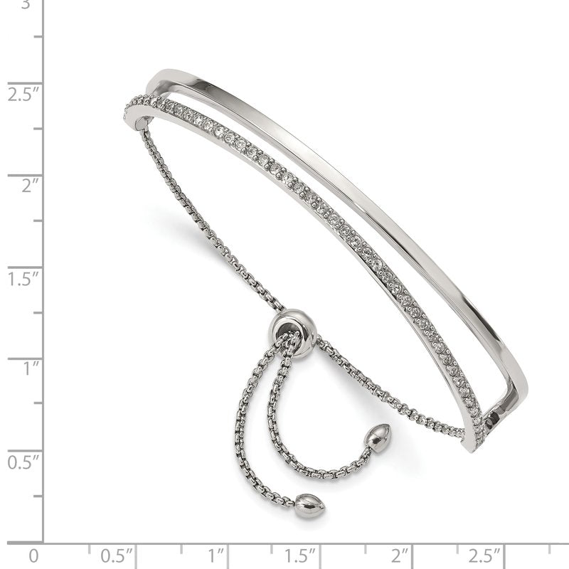 Stainless Steel Polished with Crystals Adjustable Bangle Bracelet