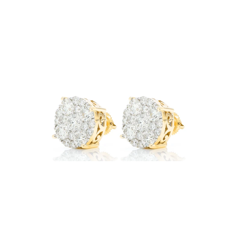 Round Cluster Stud Earrings 14K
