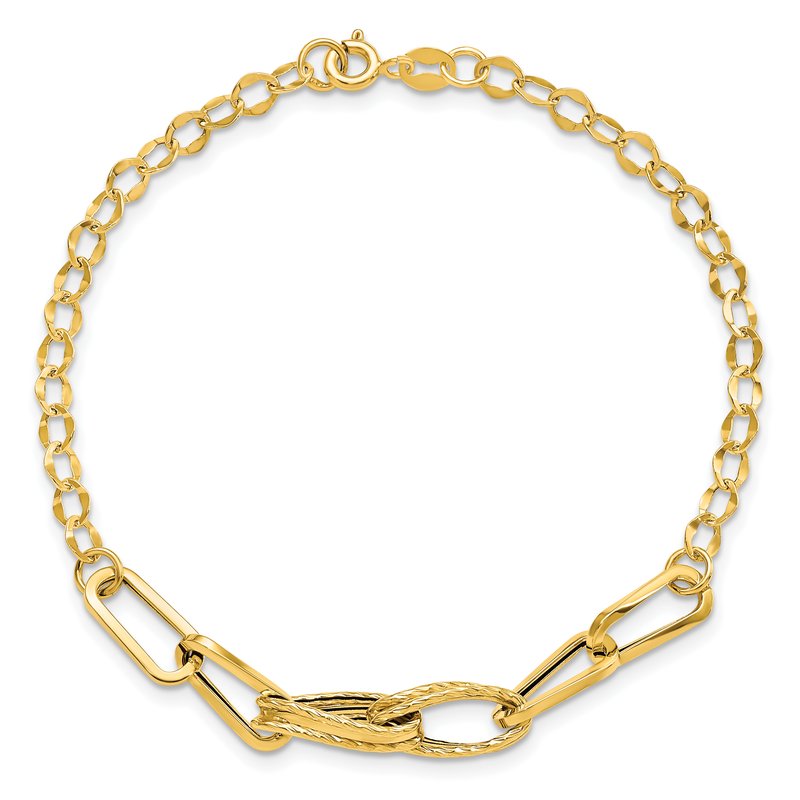 14k Polished Textured Fancy Link 7.75 inch Bracelet