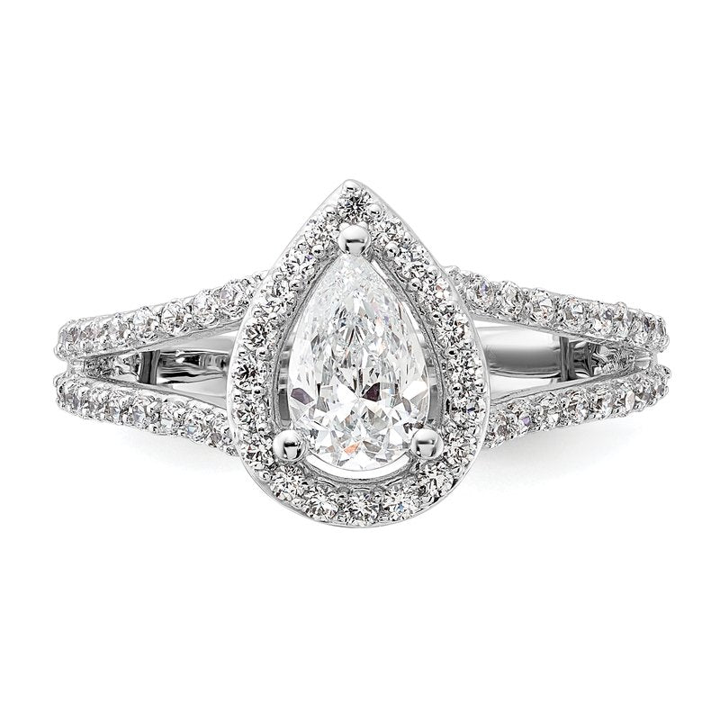 14K White Gold 5/8 carat Lab Grown Diamond VS/SI  D E F  Semi Mount Pear Halo Engagement Ring