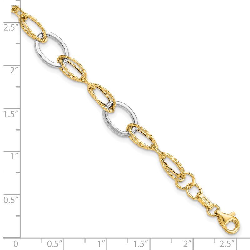14K Two-tone Polished and Textured Fancy Link Bracelet