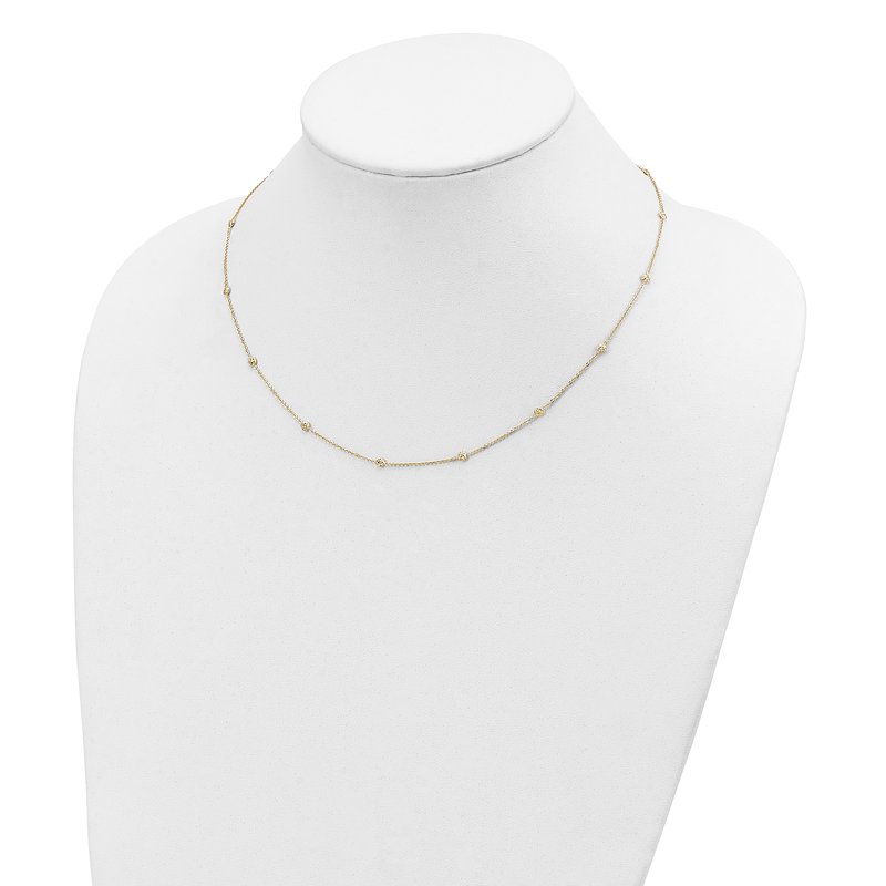 14k Polished Diamond-cut Tiny Puffed Circles 15-Station 18 inch Necklace