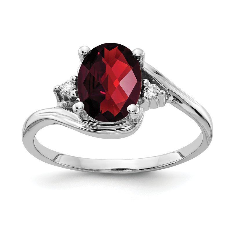 14k White Gold 8x6mm Oval Garnet A Diamond ring