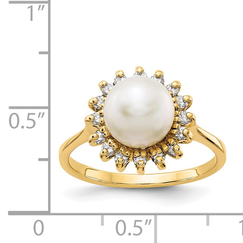 14k 7.5mm FW Cultured Pearl AA Diamond ring