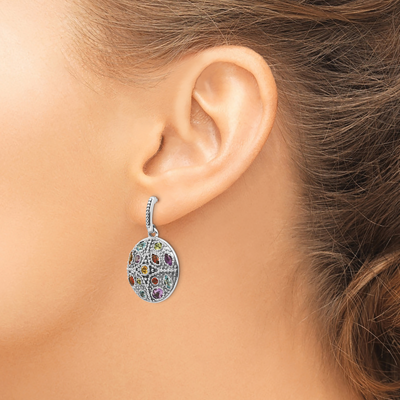 Sterling Silver with 14K Accent Antiqued .55Amethyst/.28Citrine/.65Blue Topaz.37Peridot/.52Garnet Post Dangle Earrings
