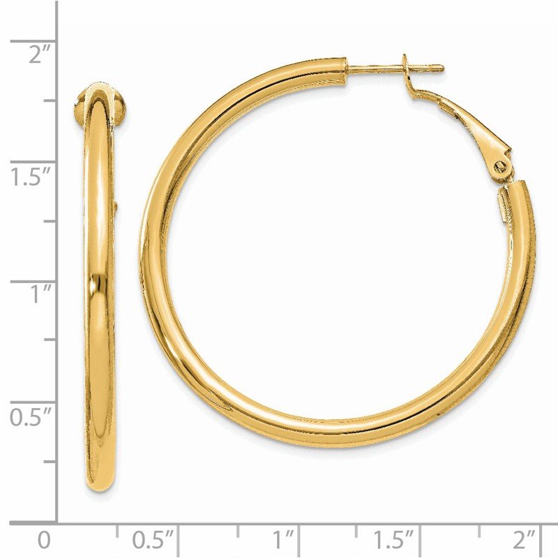 14k 3x35mm Polished Round Omega Back Hoop Earrings