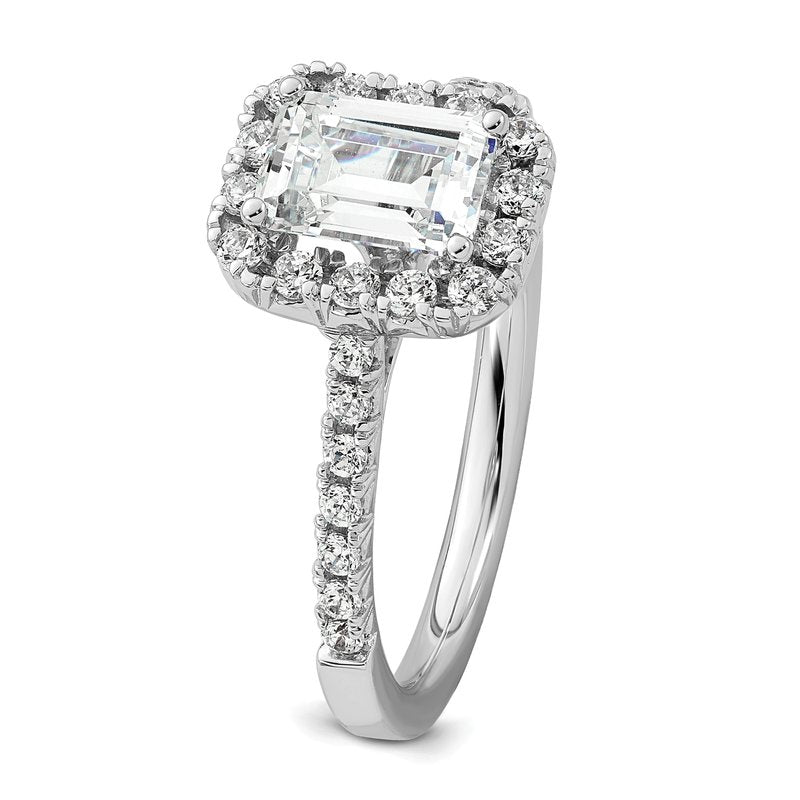 14K White Gold 1/4 carat Lab Grown Diamond VS+ F+ Semi-Mount Emerald Halo Engagement Ring