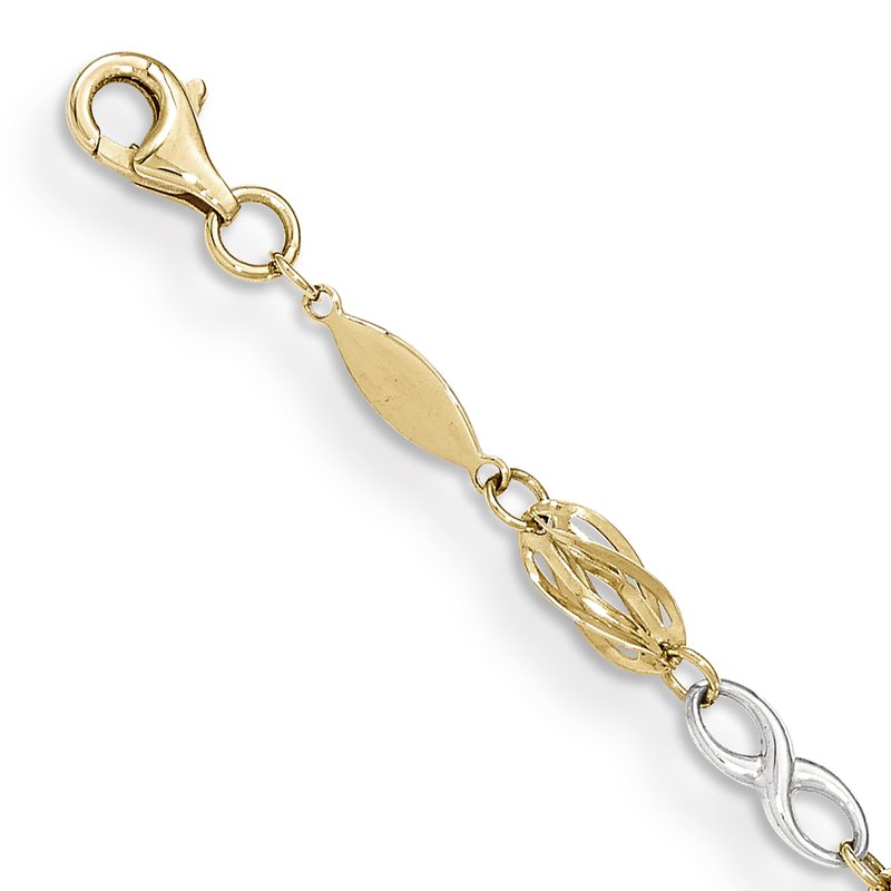 14K Two-Tone Polished Infinity Symbol and Fancy Link 7.5 inch Bracelet