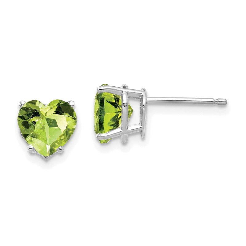14k White Gold 7mm Heart Peridot Post Earrings