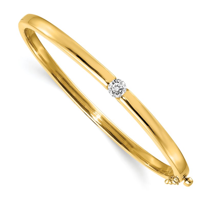 14k Polished Complete 1/2 carat AA Diamond Hinged Oval Bangle Bracelet