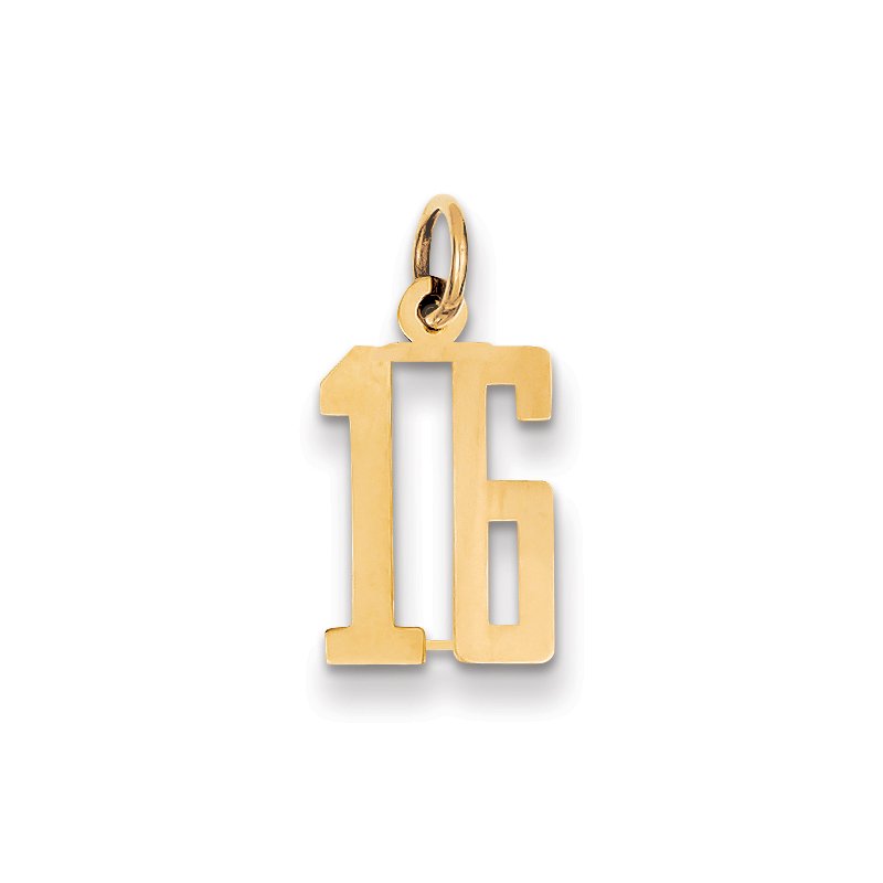 14k Small Elongated Number 16 Charm