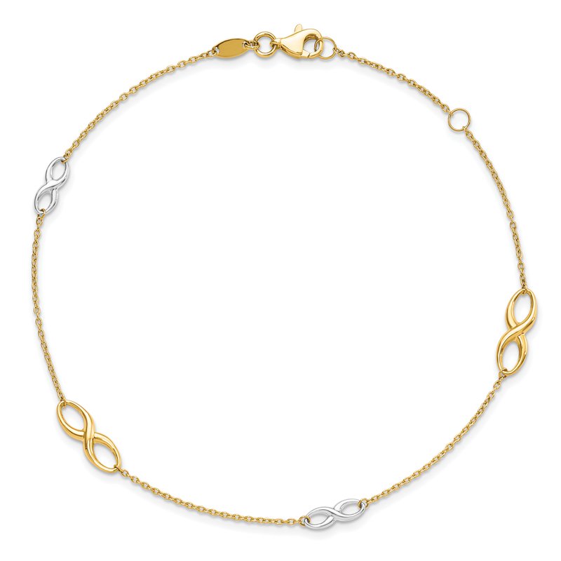 10K Two-tone Infinity 4-Station 9 inch Plus 1 inch Extender - Total 10 inch Anklet