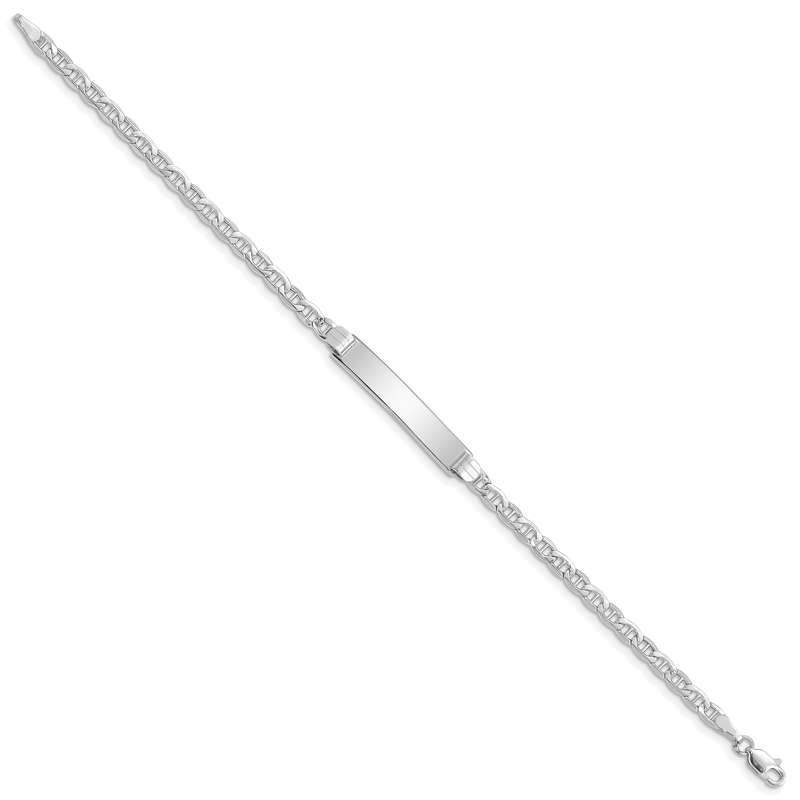 14k White Gold Polished Semi-Solid Chain/Solid Plate Anchor Link 26x5mm Plate 7 inch ID Bracelet