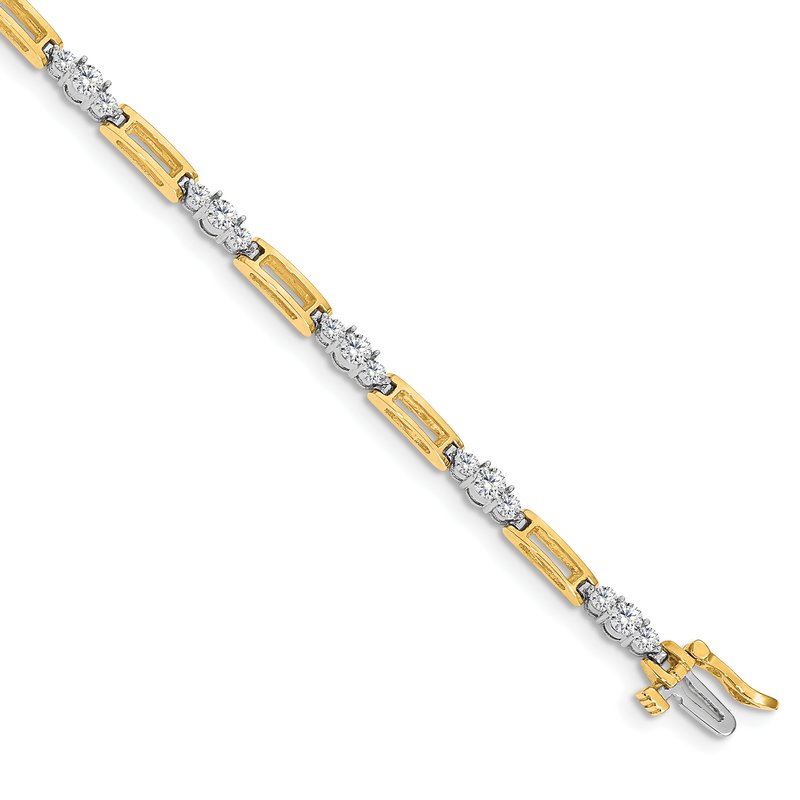 14k Two-tone Complete 2.1 carat Round AAA Diamond Bar Link 7 inch Tennis Bracelet