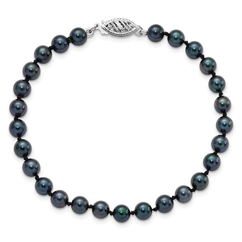 14k White Gold 5-6mm Black Round Akoya Saltwater Cultured Pearl 16 inch Necklace