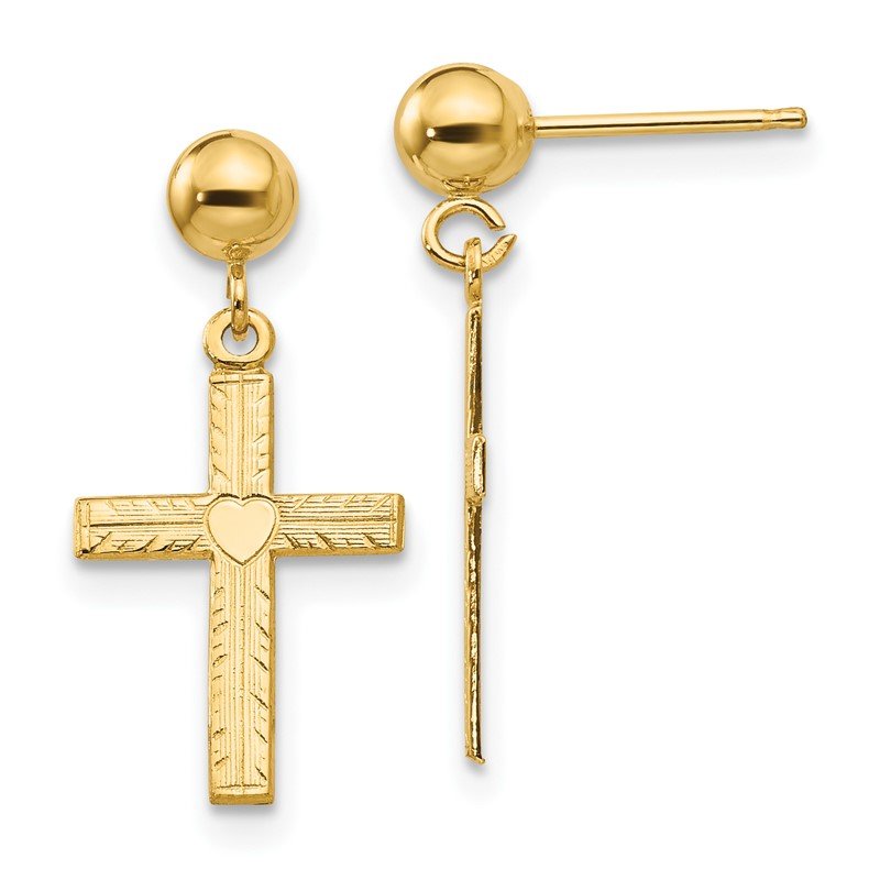 14k Polished &amp; Satin Cross Dangle Earrings