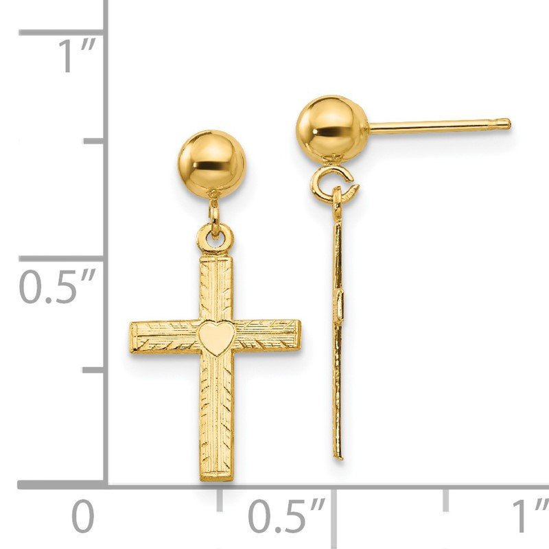14k Polished &amp; Satin Cross Dangle Earrings