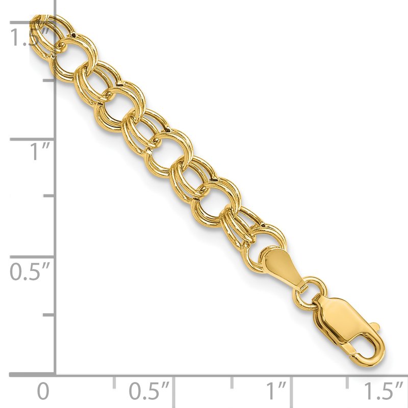 14k 6mm Hollow Double Link 7 inch Charm Bracelet